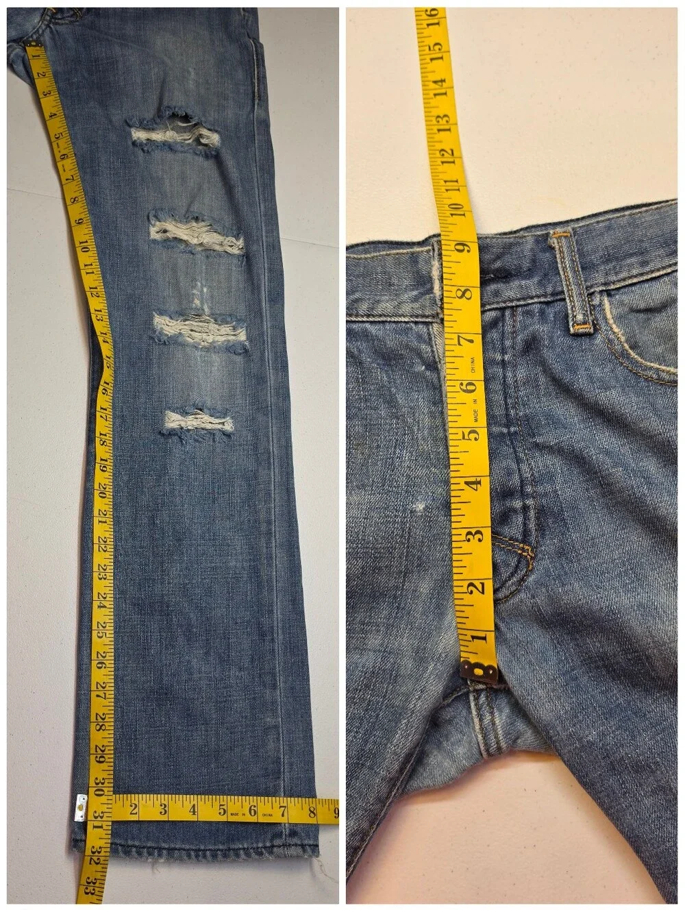 Ralph Lauren Vintage Mercer Jeans Thrashed Distressed Button Fly Denim